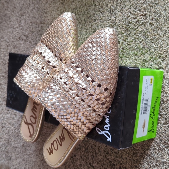 Sam Edelman Natalya Mules - Gold Leather 9 - Picture 1 of 5